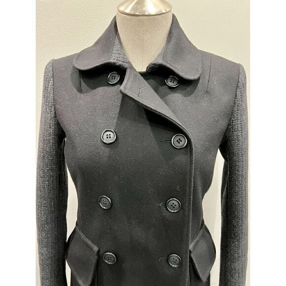 French Connection Black Wool Peacoat with Gray Knit Sleeves Size XS - Picture 4 of 9